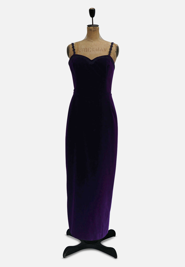 Vintage Clothing - Darkest Velvet Dress - DESIGNER - Painted Bird Vintage Boutique & The Aviary - Dresses