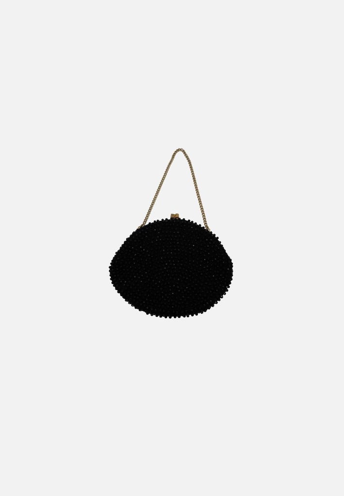 Vintage Clothing - Black Beaded Round Handbag - Painted Bird Vintage Boutique & The Aviary - Handbag