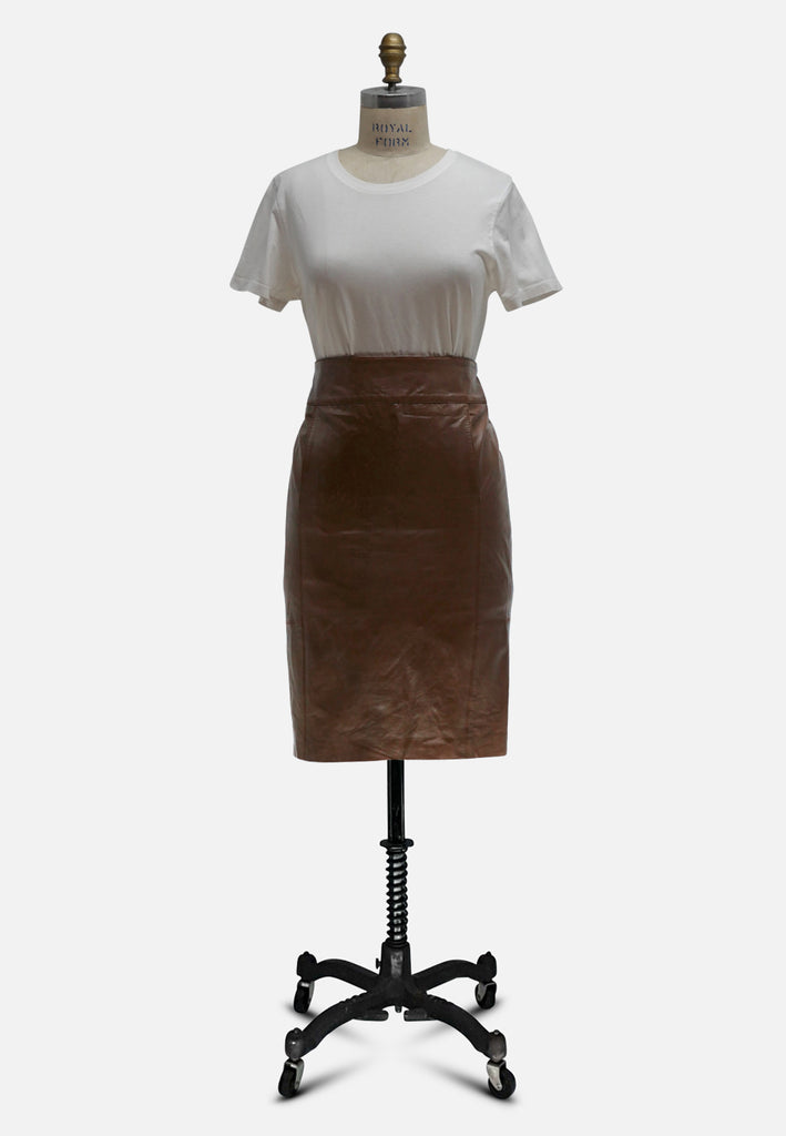 Vintage Clothing - Caramel Leather Skirt - Painted Bird Vintage Boutique & The Aviary - Skirt