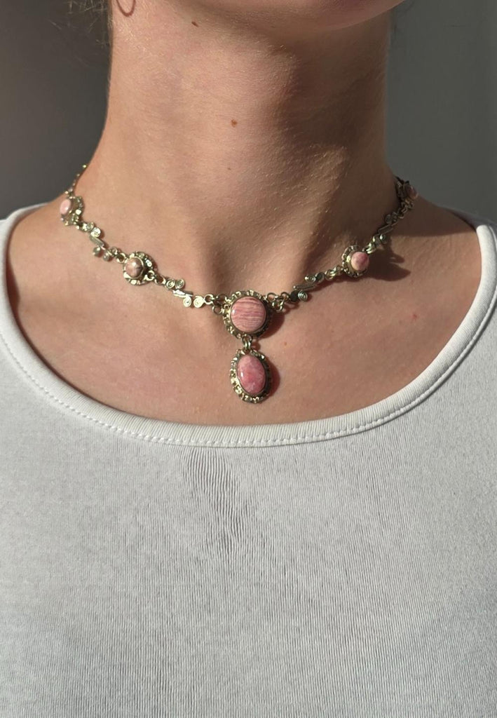 Vintage Clothing - Filigreeeee Pink Necklace - Painted Bird Vintage Boutique & The Aviary - Necklace