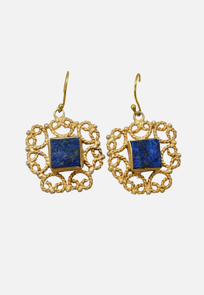 Vintage Clothing - Lapis Sq Filigree - Earrings  'VIP' ND - Painted Bird Vintage Boutique & The Aviary - Earrings