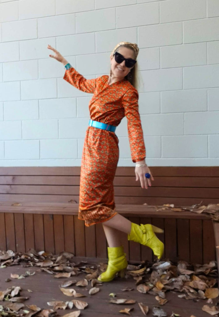 Vintage Clothing - Orange Energy Robe Dress - STYLISTS COLLECTION 'VIP' - Painted Bird Vintage Boutique & The Aviary - Dresses