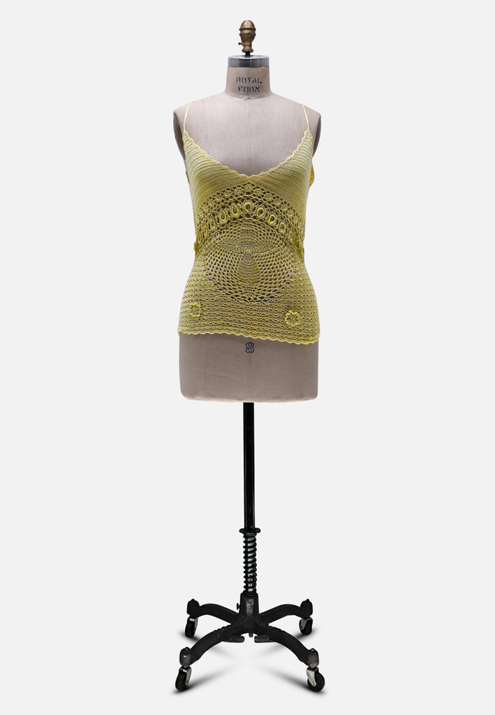 Vintage Clothing - Crochet Yellow Camisole 'VIP' - Painted Bird Vintage Boutique & The Aviary - Blouse