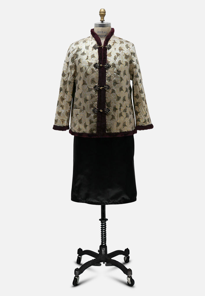 Vintage Clothing - Gold Brown Faux Fur Chinoiseires - Painted Bird Vintage Boutique & The Aviary - Jacket