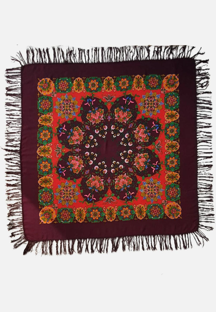 Vintage Clothing - Burgundy Wool Scarf - Painted Bird Vintage Boutique & The Aviary - Scarf