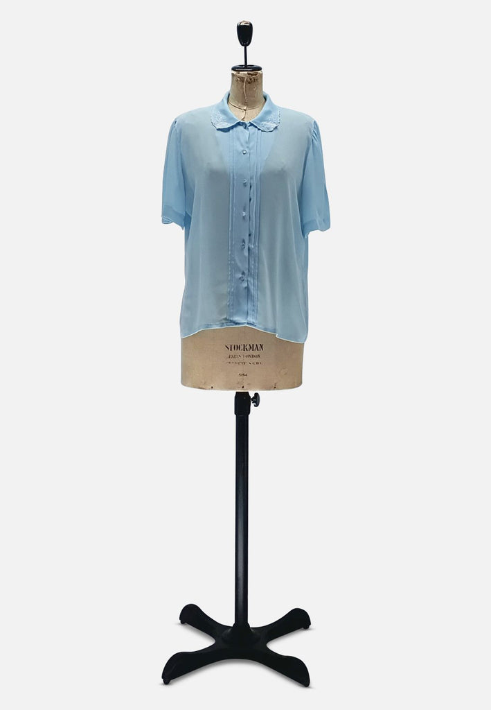 Vintage Clothing - Blue Delicate Embroidered Blouse - Painted Bird Vintage Boutique & The Aviary - Blouse