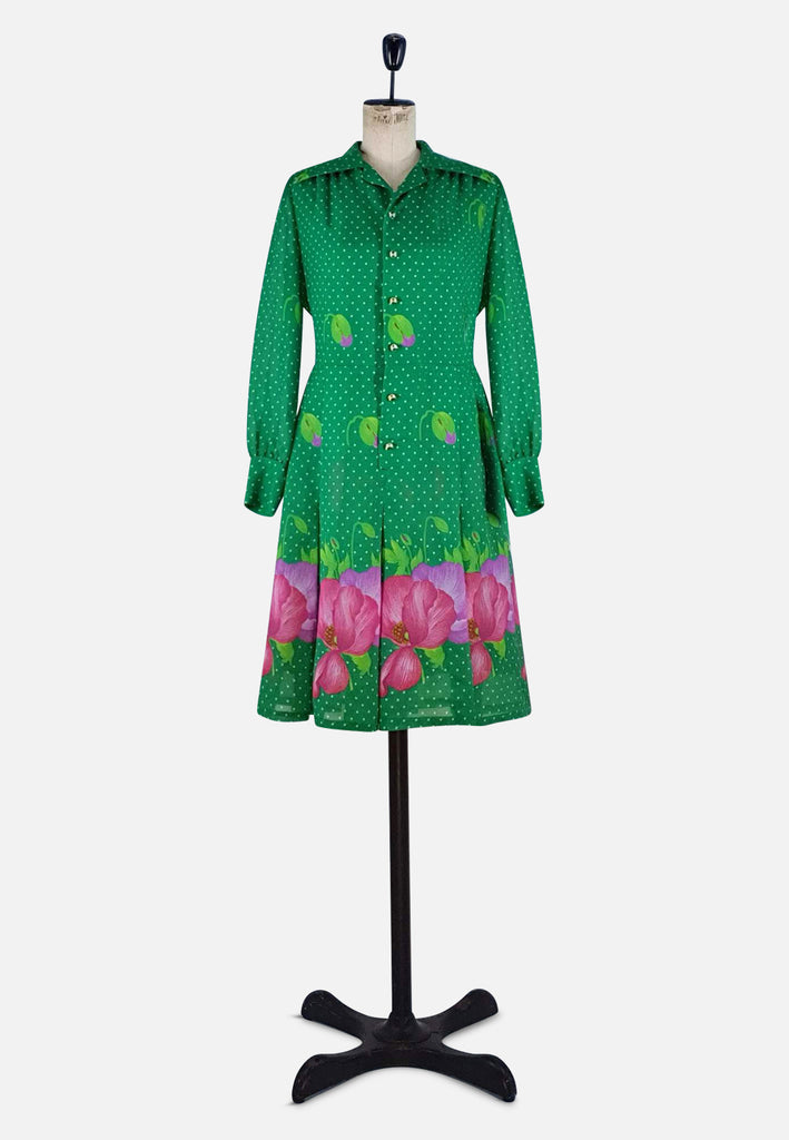 Vintage Clothing - Long Sleeve Green and Pink Dress - Painted Bird Vintage Boutique & The Aviary