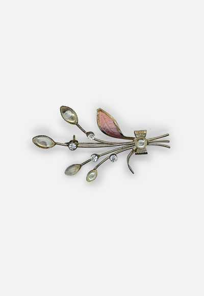 Vintage Clothing - Pink and Diamante Brooch with Bow - Painted Bird Vintage Boutique & The Aviary