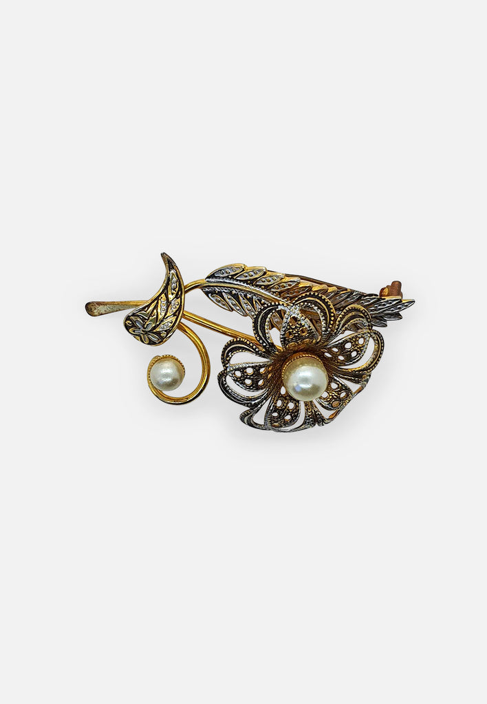 Vintage Clothing - Two-tone Faux Pearl Flower Brooch - Painted Bird Vintage Boutique & The Aviary