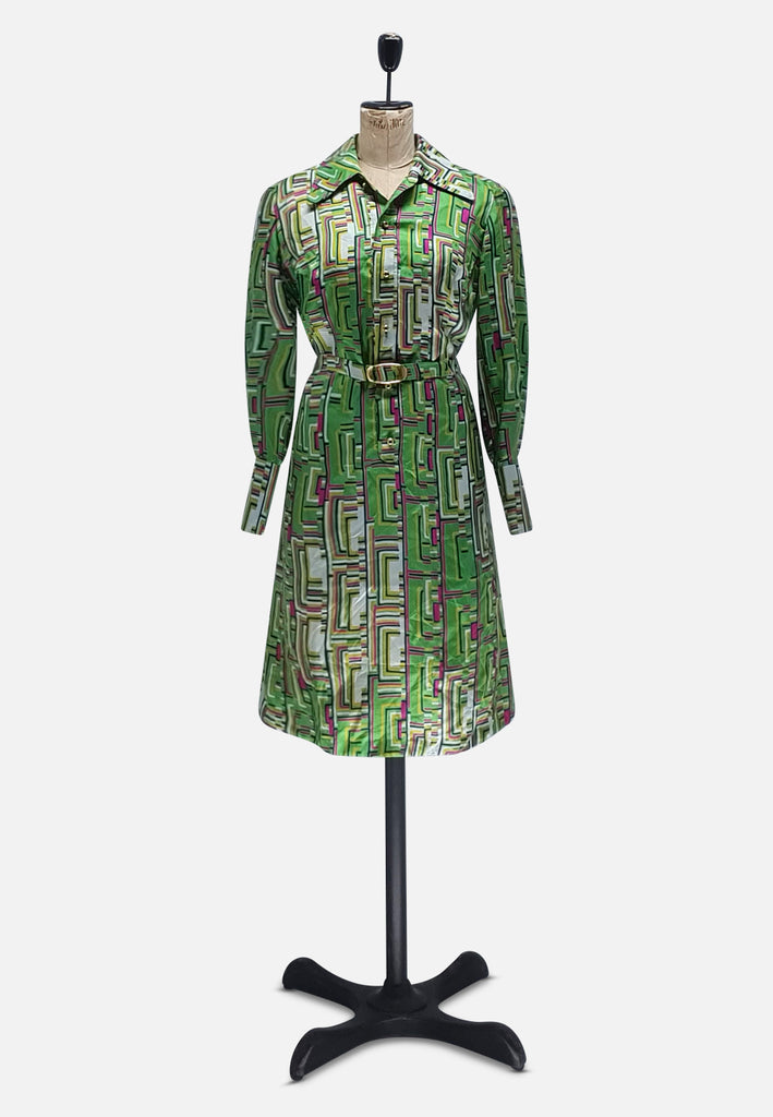 Vintage Clothing - Geometric French Silk Dress - Painted Bird Vintage Boutique & The Aviary - Dresses