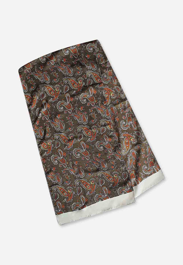 Vintage Clothing - Proper Retro Khaki Paisley Scarf - Painted Bird Vintage Boutique & The Aviary - Scarves
