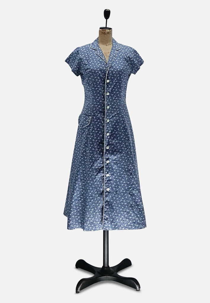Vintage Clothing - Blue Cotton Cutie Dress - Painted Bird Vintage Boutique & The Aviary - Dresses