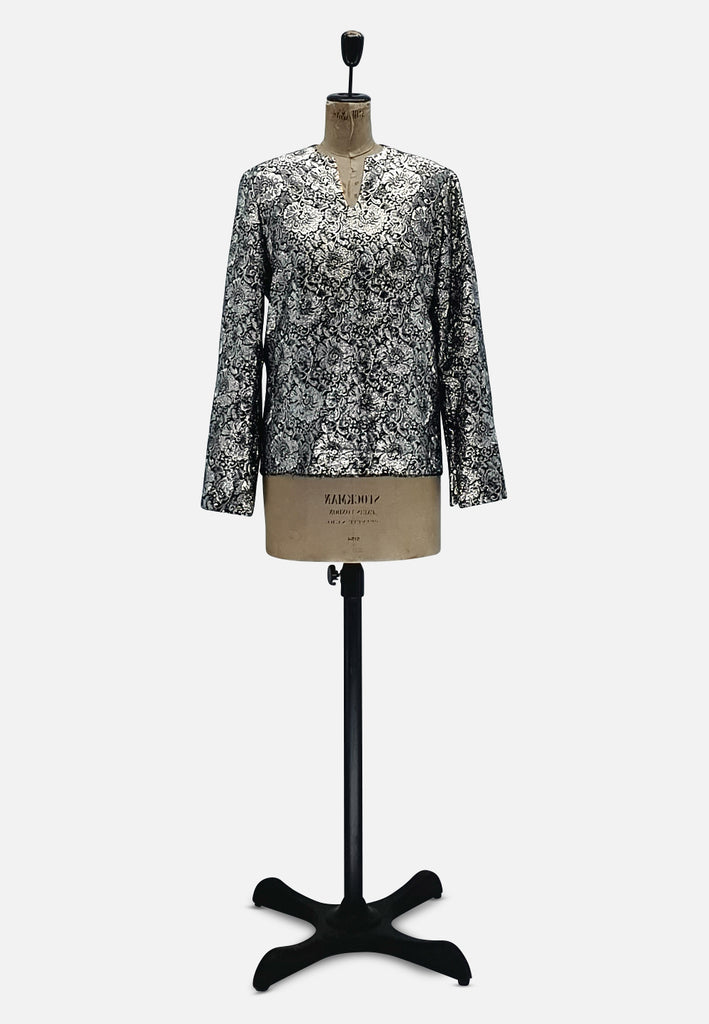 Vintage Clothing - Silver Flower Blouse - Painted Bird Vintage Boutique & The Aviary - Blouse