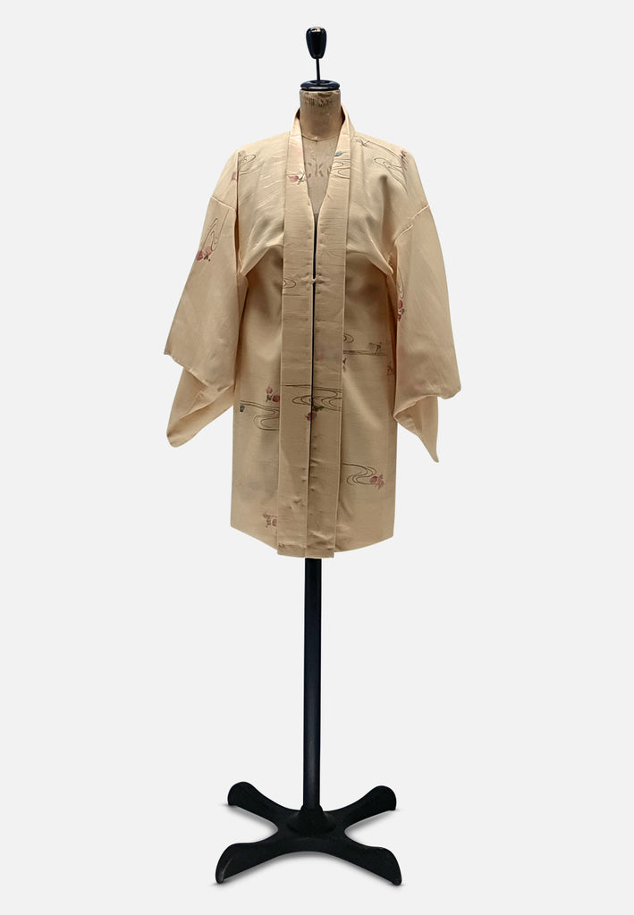 Vintage Clothing - Light Yellow in Watercolours Japanese Silk Kimono - Painted Bird Vintage Boutique & The Aviary - Kimono