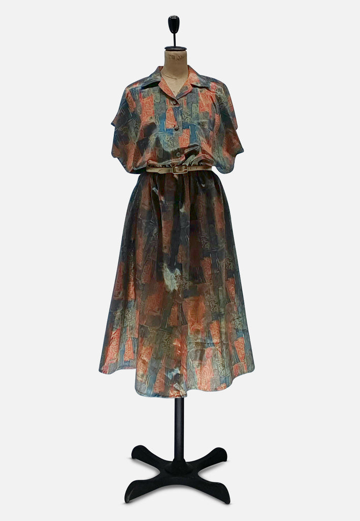 Vintage Clothing - Teal and Gold Dress - Painted Bird Vintage Boutique & The Aviary - Dresses