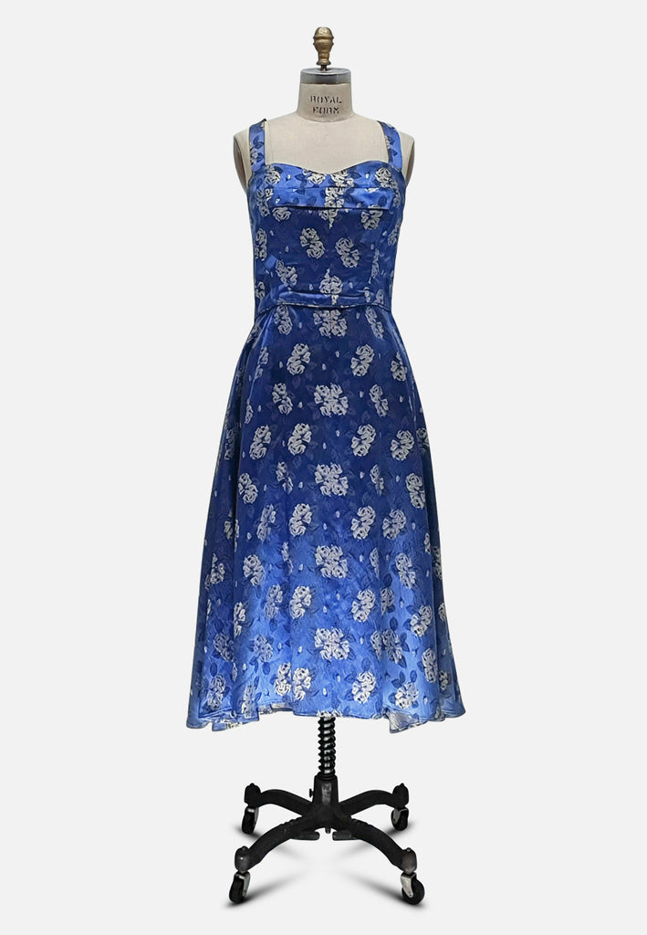 Vintage Clothing - Damask Rose Blue Dress - Painted Bird Vintage Boutique & The Aviary - Dresses