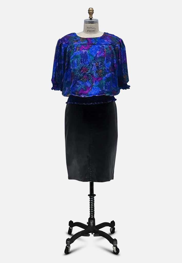 Vintage Clothing - Elegant Watercolours of Blue Blouse - Painted Bird Vintage Boutique & The Aviary - Blouse