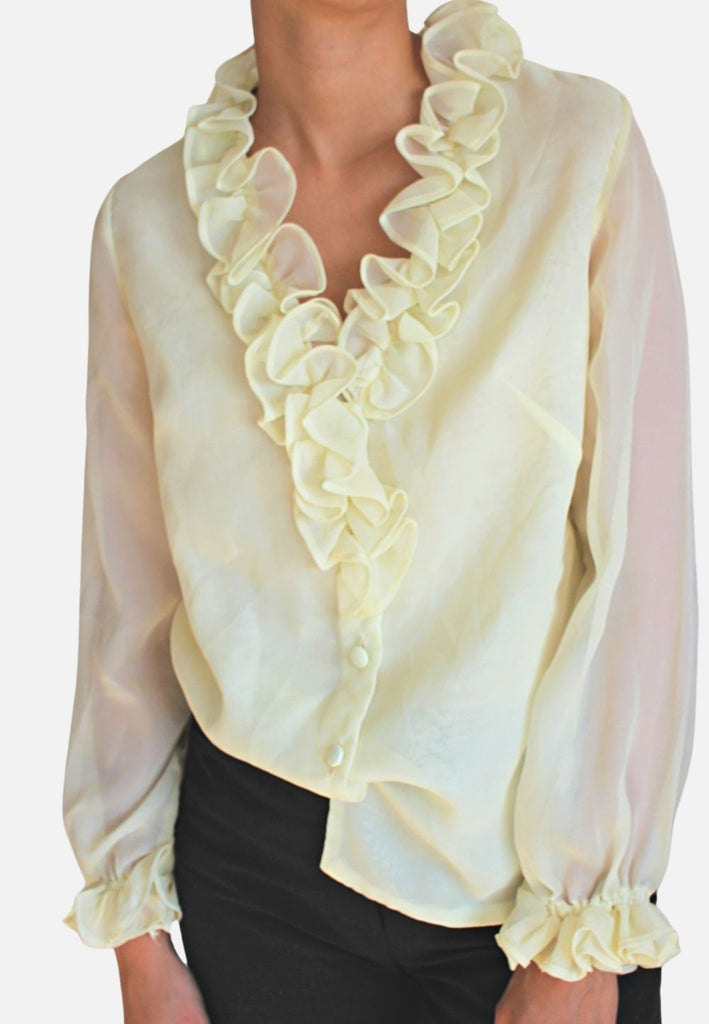 Vintage Clothing - Creamy Frilly Blouse - Painted Bird Vintage Boutique & The Aviary - Blouse