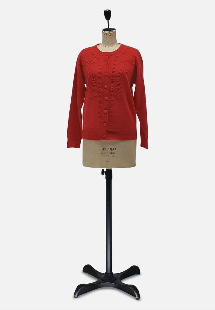 Vintage Clothing - Red Twirl Cardi Knit - Painted Bird Vintage Boutique & The Aviary - Knit