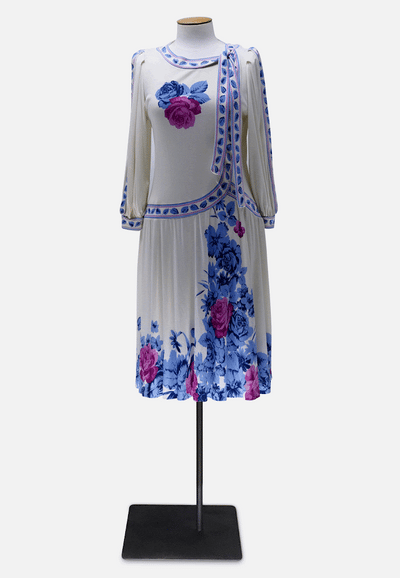 Vintage Clothing - Italian Silk Blue Allure - Painted Bird Vintage Boutique & The Aviary - Dresses