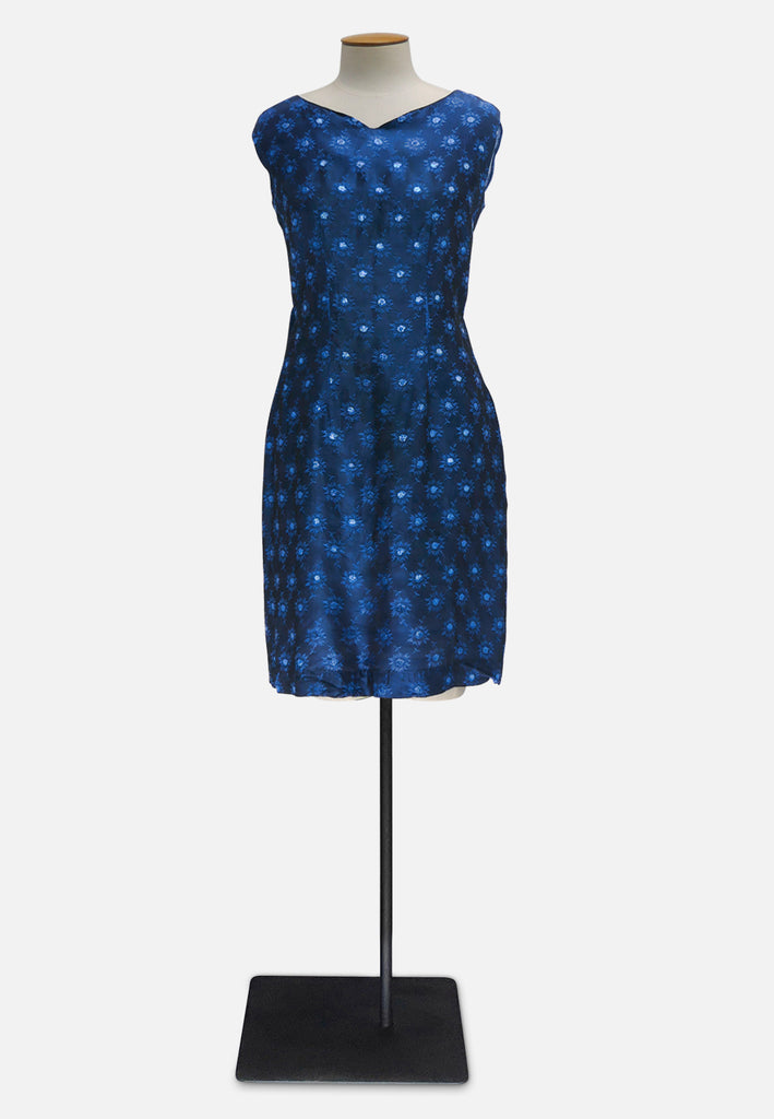 Cobalt Blue 1950s-1960s Starry Night Cowl Back Cocktail Dress