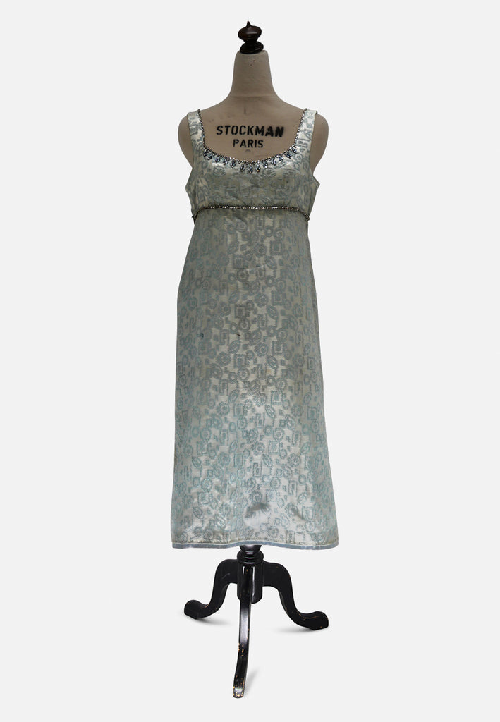 Vintage Clothing - 1950s–1960s Pale Blue Brocade Rhinestone Empire Gown - Painted Bird Vintage Boutique & The Aviary - Dresses