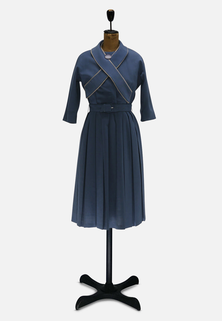 Vintage Clothing - Susan Silvers Peters 1940s-1970s Powder Blue Wool Blend Pleated Dress - Painted Bird Vintage Boutique & The Aviary - Dresses