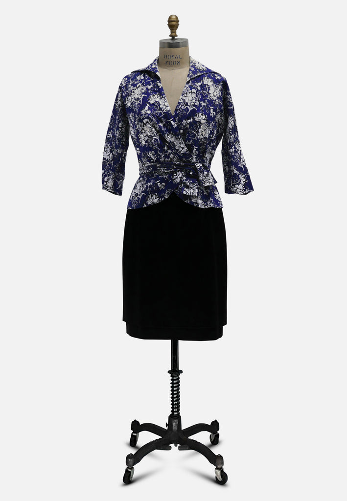 Vintage Clothing - 1950s Dark Navy Floral Wrap Blouse - Painted Bird Vintage Boutique & The Aviary - Shirts & Tops