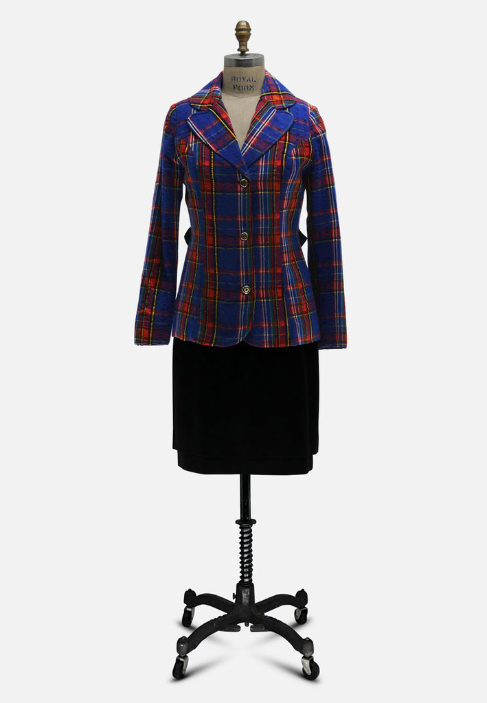 Vintage Clothing - Royal Blue Tartan Tailored Jacket - Painted Bird Vintage Boutique & The Aviary - Coats & Jackets