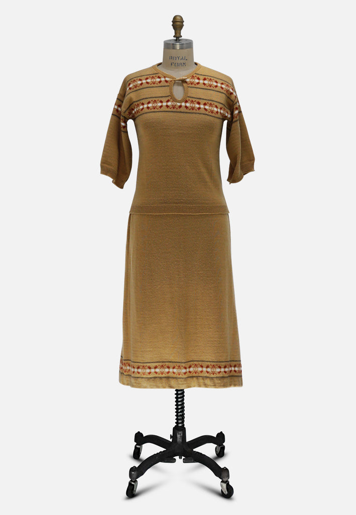 Fair Isle Style 1970s Knit Top and Skirt Set