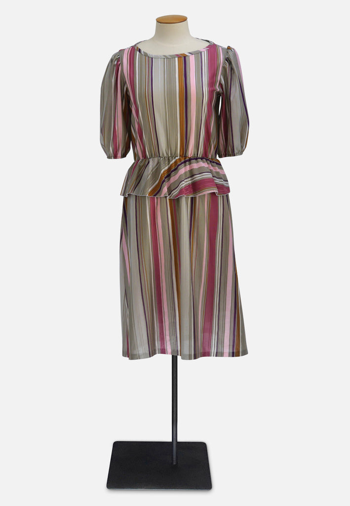 Multicolour Stripe Peplum Dress