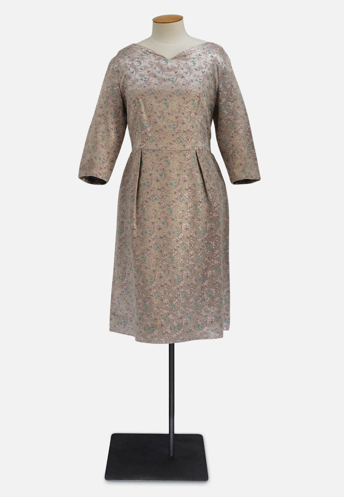 Mid Century Satin Jacquard Wiggle Dress with Butterfly Motif