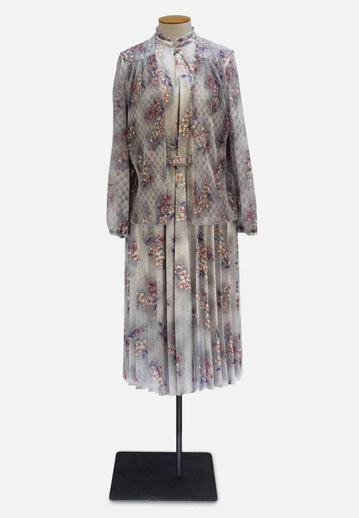 1970s Evans Floral Pleated Two-Piece Dress and Jacket