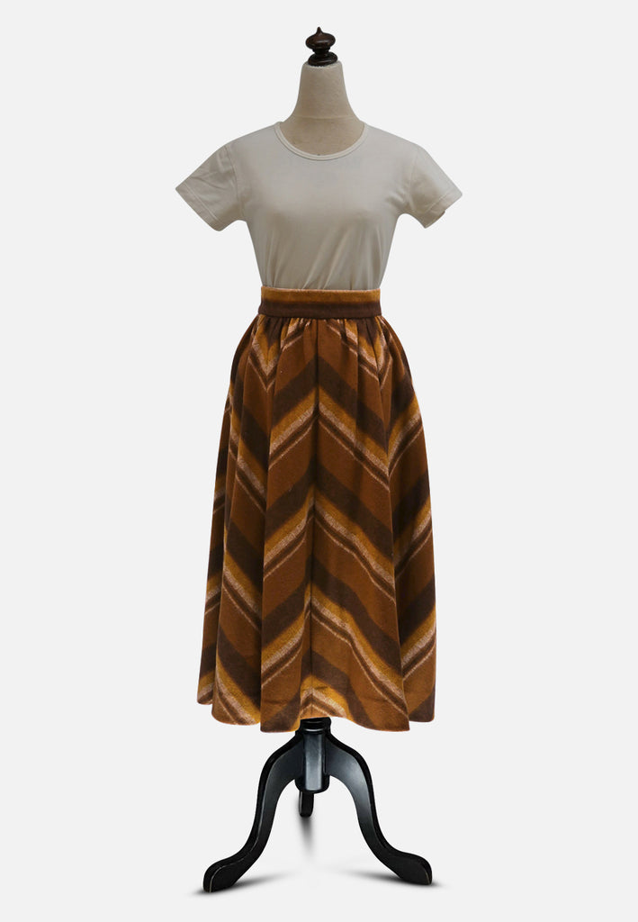 Chevron Stripe 1970s Wool Full Skirt