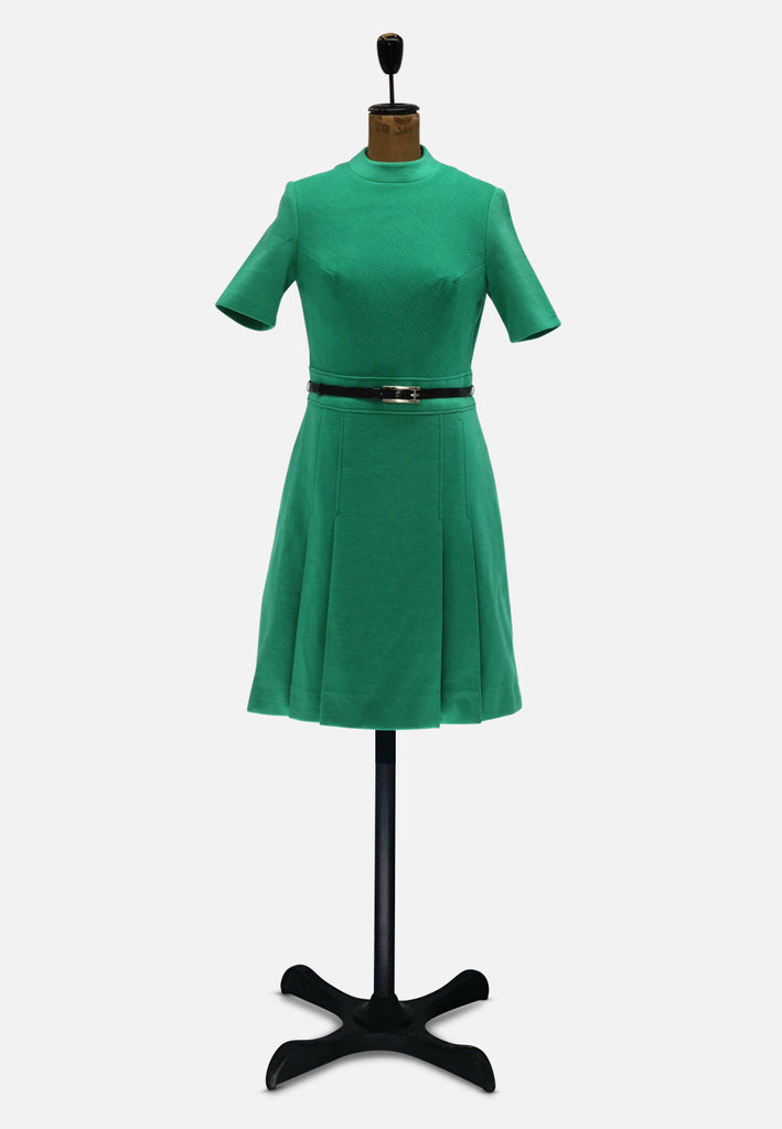 Emerald 1970s Green Ribbed Wool A-Line Dress