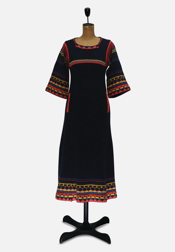 1970s kt. International Fair Isle Style Knit Maxi Dress