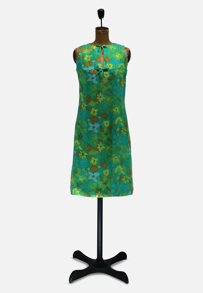 Bernshaw of Mayfair 1960s Green Floral Silk Shift Dress