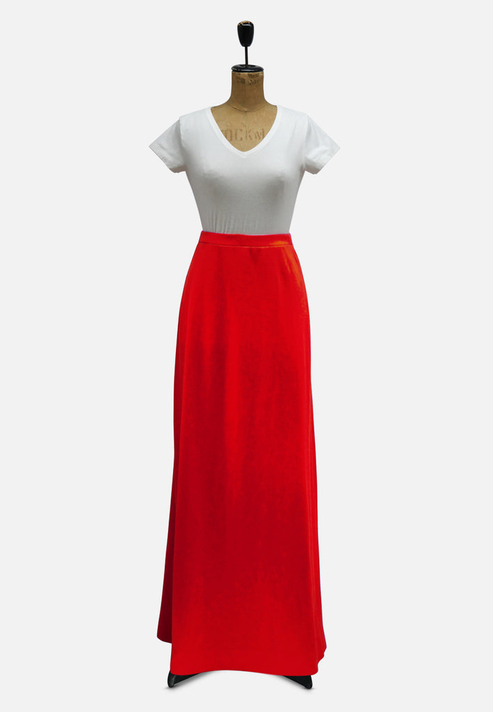 1970s Red Wool Blend A-Line Maxi Skirt