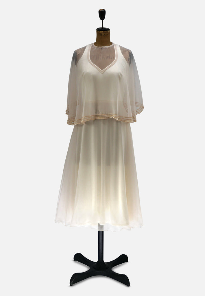 Leon Brook Models Ivory 1970s Cape Dress
