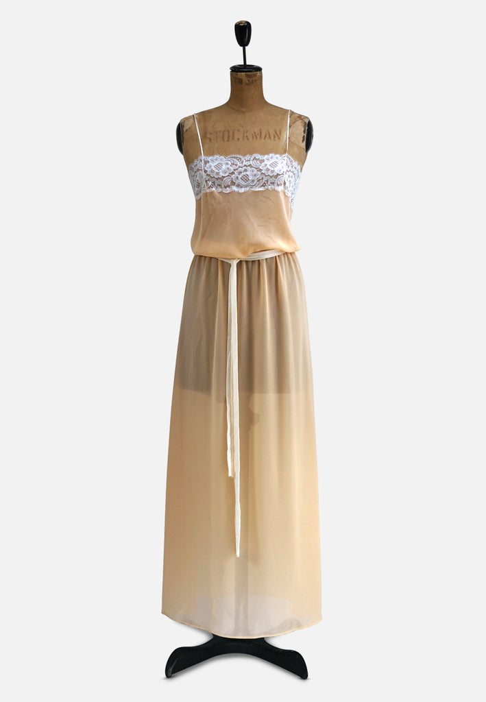 Ivy Champagne 1970s Lace Trim Nightgown