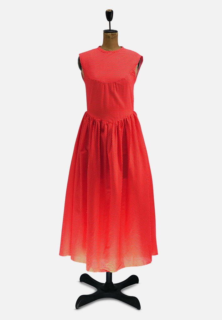 Vintage Style Red & White Polka Dot Cotton Tie Back Dress