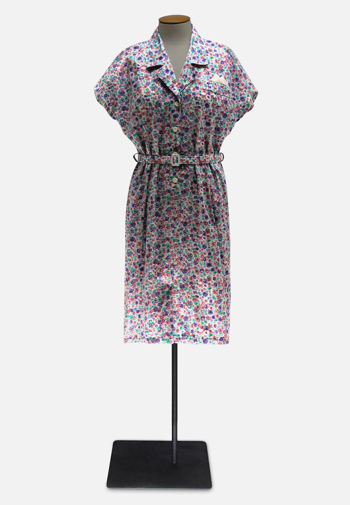 Vintage Cotton Floral Belted Shirt Dress