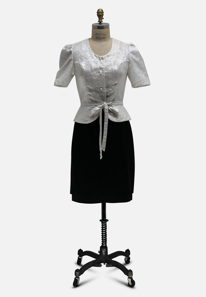 1950s Silver Lurex Brocade Peplum Blouse 'VIP'