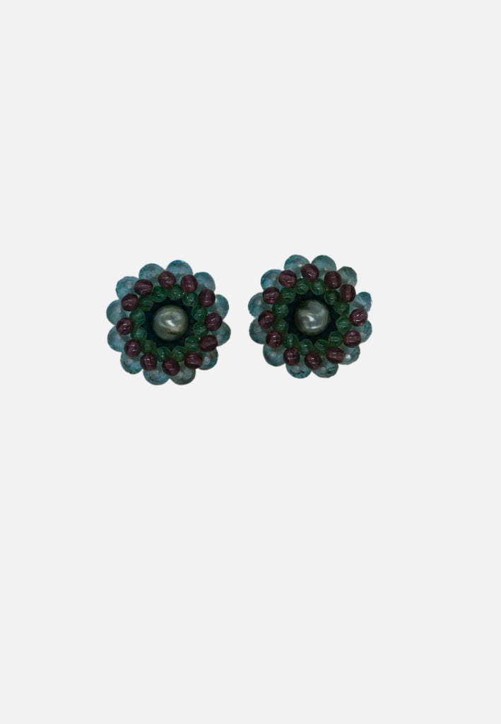 1950s Aqua & Berry Beaded Cluster Clip-On Earrings 'VIP'