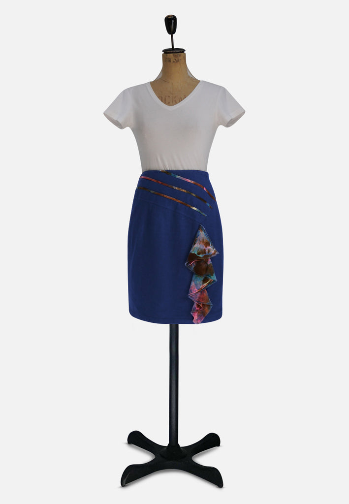 Cobalt Blue Wool Silk Tie-Dye Trim Pencil Skirt 'VIP'