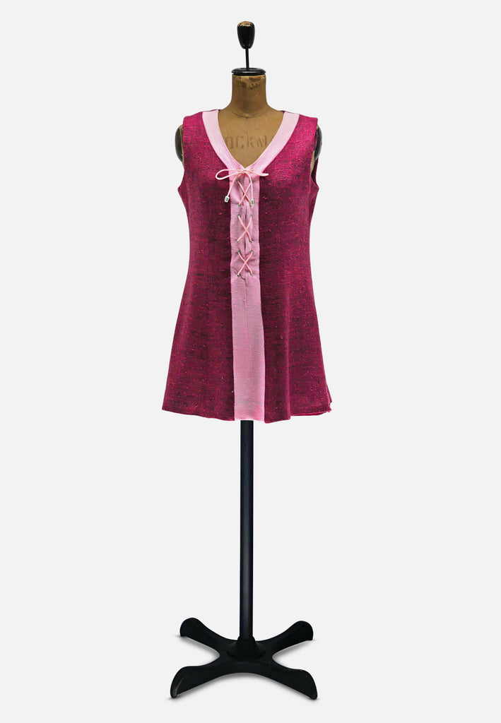 Playgirl Exclusive 1960s Berry Boucle Lace-Up Mini Dress 'VIP'
