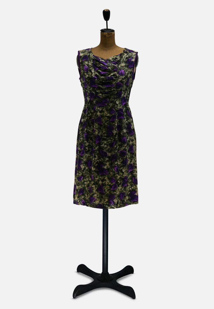 Authentic Vintage Lydia of London Purple Floral Print Ruched Shift Dress 'VIP'