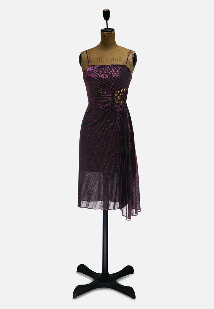 New Leaf California by Samir 1970s Purple Lurex Crochet-Waist Disco Dress 'VIP'