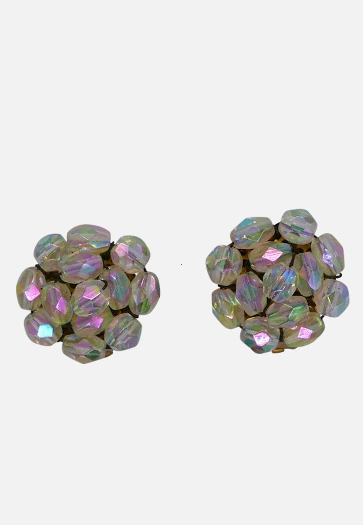 Aurora Borealis Faux Crystal Cluster Clip-On Earrings 'VIP'