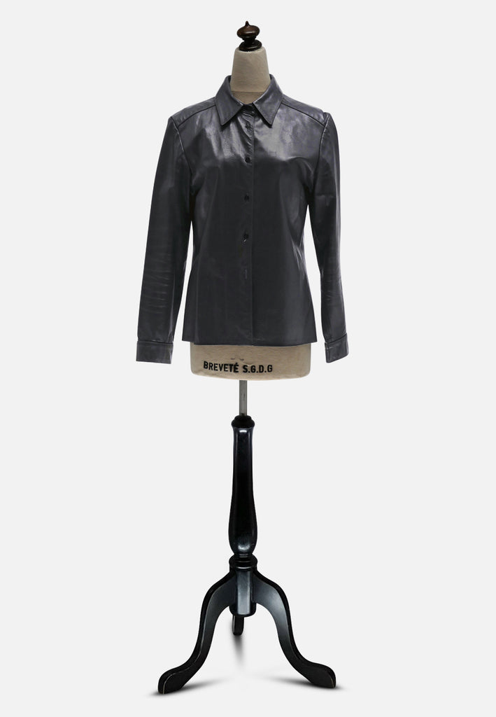Holland & Holland 1970s Steel Grey Calfskin Leather Shirt Jacket 'VIP'